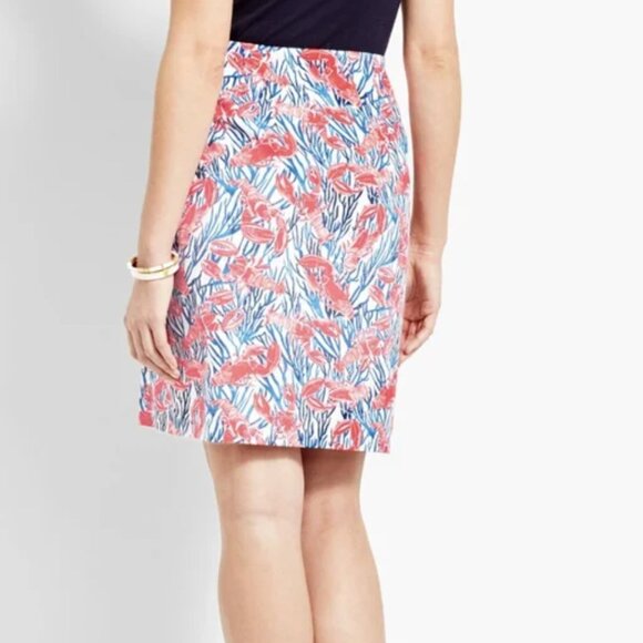 TALBOTS Lobster Print Cotton STRETCH A Line SKIRT Size 12 Blue Red White - Picture 6 of 7